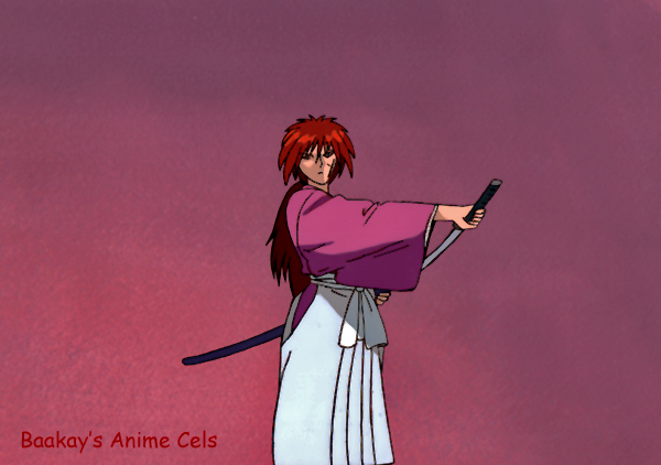 Kenshin sheathes his sword after dispatching an opponent.